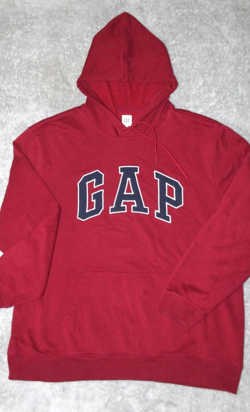 Gap Hoodie Mens XL Red Pullover Fleece Hooded Graphic Print Pockets Drawstring